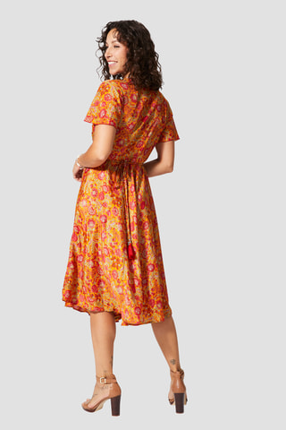 Abito a portafoglio - Beige, arancione e rosso