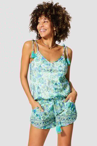 Tuta corta senza maniche - Beige, blu e verde