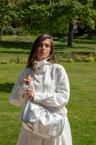 Leren Schoudertas Yuki - Zilverkleurig