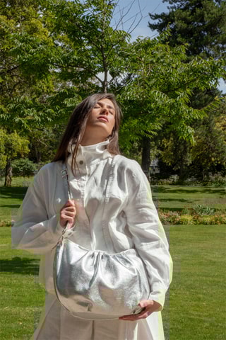 Leren Schoudertas Yuki - Zilverkleurig