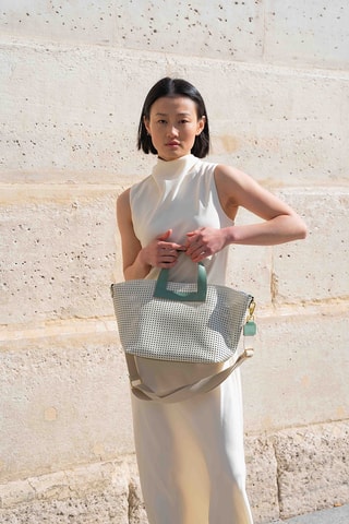 Leren Schoudertas Capri - Groen en wit