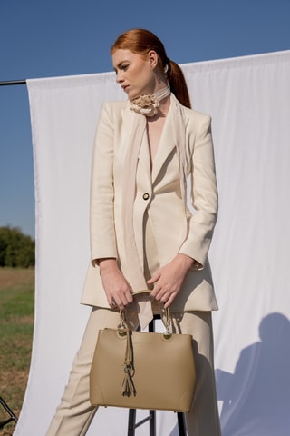 Leren Handtas Armel  - Beige