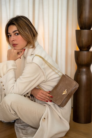 Leren Schoudertas Hera Taupe - Bruin