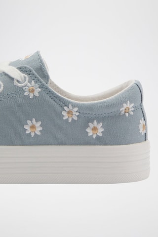 Tennis brodées à fleurs - Bleu clair