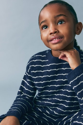 Pull-over maille ajourée rayures - Bleu marine