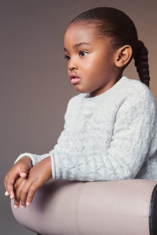 Pull en maille ajourée - Gris clair chiné