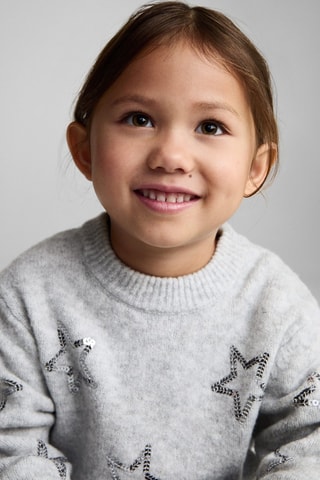 Pull-over étoiles sequins - Gris clair chiné