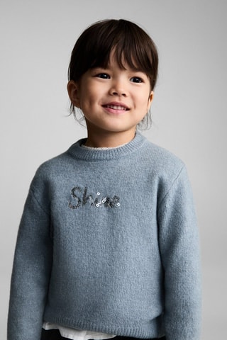 Pull-over à message et sequins - Gris clair chiné