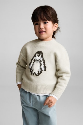 Pull-over maille pingouin brodé - Gris clair
