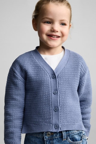 Cardigan coton maille combinée - Bleu