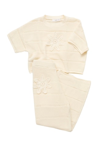 Pull-over crochet manches courtes - Blanc cassé