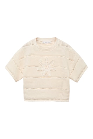 Pull-over crochet manches courtes - Blanc cassé