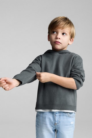 Pull-over maille capuche - Vert forêt