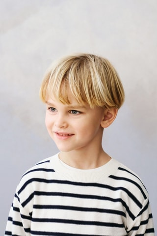 Pull-over coton à rayures - Blanc cassé