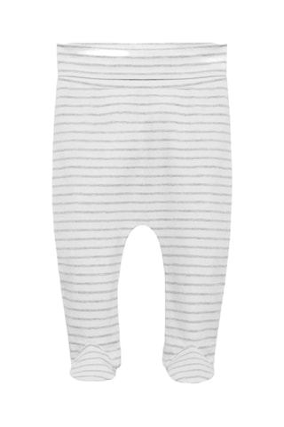 Pantalon à pieds en coton à rayures - Blanc cassé