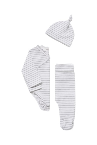 Pantalon à pieds en coton à rayures - Blanc cassé