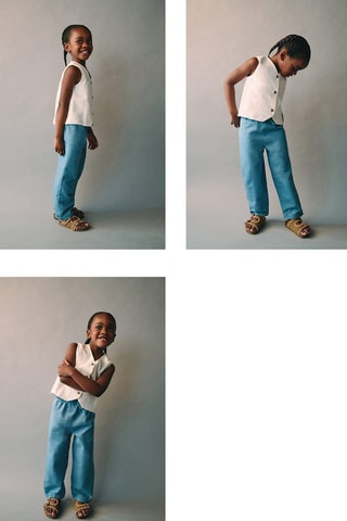 Pantalon froncé à la taille - Bleu