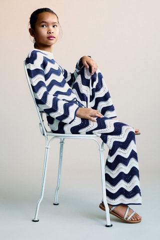 Pantalon en maille ajourée zigzag - Bleu