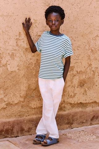 Pantalon lin taille élastique - Blanc