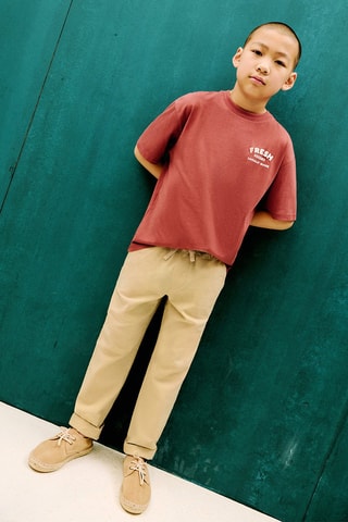 Pantalon lin taille élastique - Beige