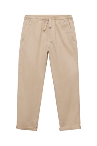 Pantalon lin taille élastique - Beige