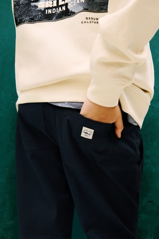 Pantalon lin taille élastique - Bleu marine