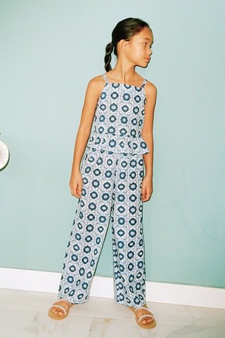 Pantalon droit imprimé - Bleu