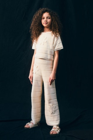 Pantalon en maille détail en rochet - Blanc cassé