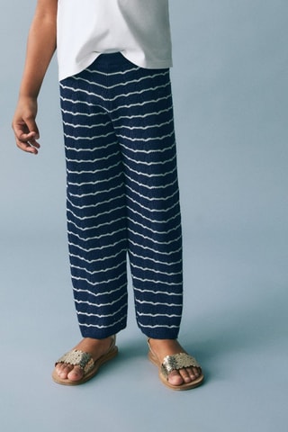 Pantalon en maille ajourée à rayures - Bleu marine