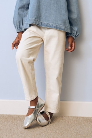 Pantalon velours côtelé paper bag - Écru