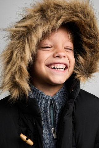 Anorak matelassé capuche fausse fourrure - Noir