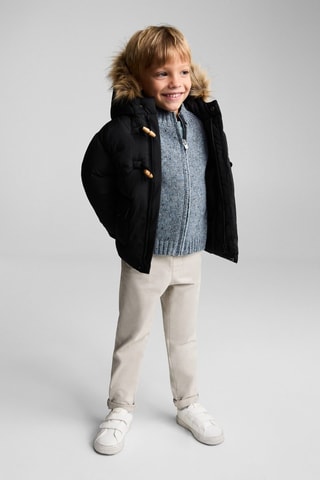 Anorak matelassé capuche fausse fourrure - Noir