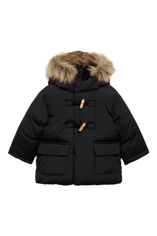 Anorak matelassé capuche fausse fourrure - Noir