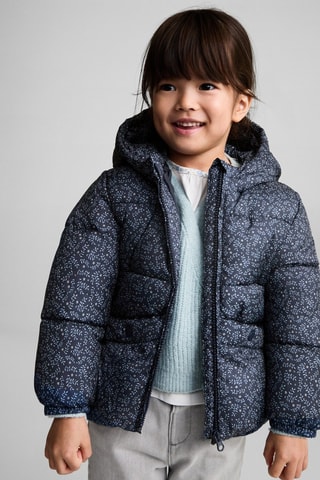 Anorak matelassé à fleurs - Bleu