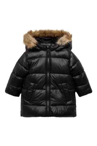 Anorak matelassé capuche fausse fourrure - Noir