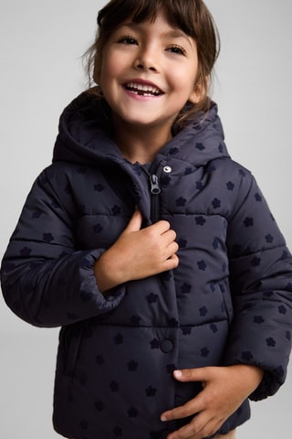 Anorak matelassé à fleurs - Bleu marine