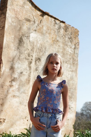 Top fleurs volant - Bleu