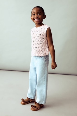 Top maille ajourée - Rose pastel