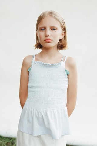 Top nid d'abeilles coton - Bleu clair