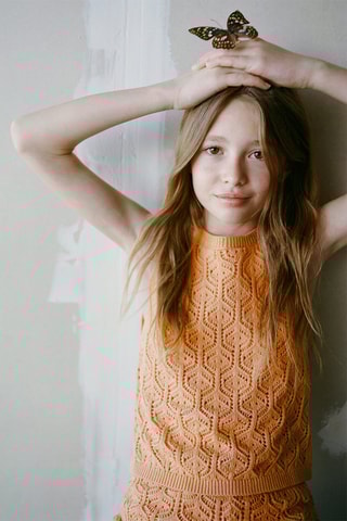 Top maille détails ajourés - Orange pastel