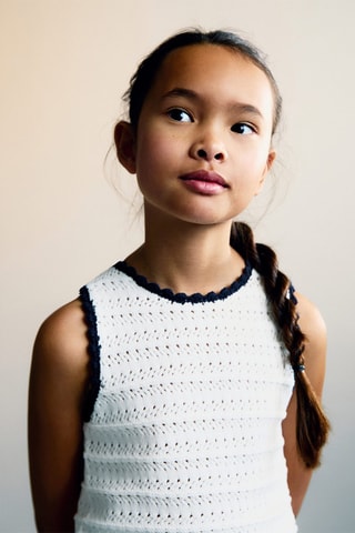 Top maille bords contrastants - Blanc