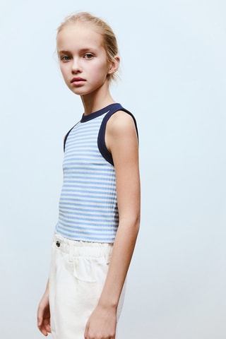 Top à rayures coton - Bleu