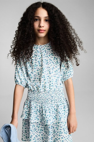 Robe fleurs volant - Blanc cassé