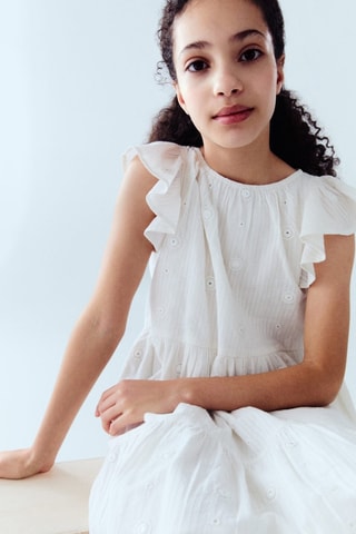 Robe coton à pois - Blanc cassé