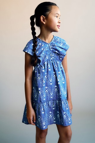 Robe imprimée manche volant - Bleu