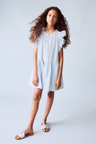 Robe brodée à volants - Bleu clair