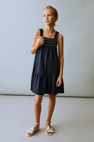 Robe brodée volant - Bleu marine