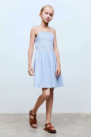 Robe froncée rayures - Bleu