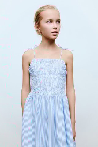 Robe froncée rayures - Bleu