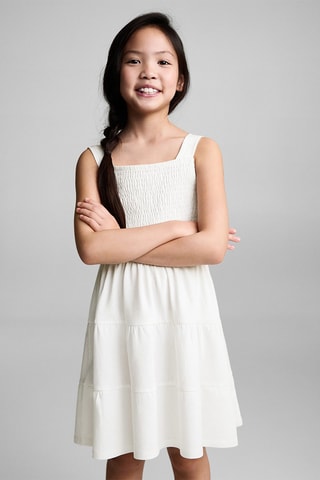 Robe nid d'abeilles coton - Blanc cassé